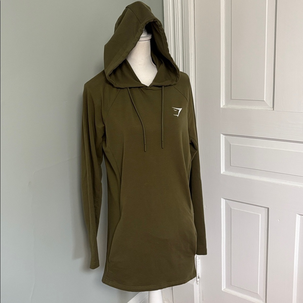 Gymshark Olive Green Hoodie Long Length‎ Stretch Size Small